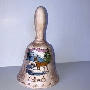 Colorado Souvenir Ceramic Bell with Deer and Snowy‎ Mountain Design